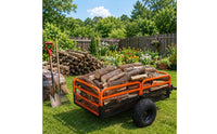 Heavy-Duty ATV Dump Cart 1500 Lb Capacity Lawn Tractor Dump Cart Orange Frame for Yard Hauling