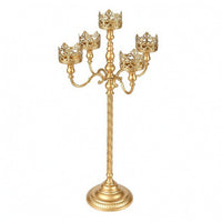 Gold-Finished Candelabra with Three Arms Twisted-Stem 3-Arm Candelabra Ornate Candlestick with Three Cups Elegant for Weddings