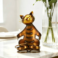 Bronze Finish Feline Seasoning Bottle Holder Decorative Feline-Shaped Metal Storage Holder