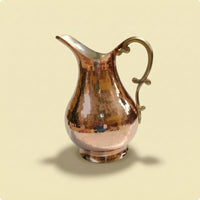 Artisanal Decorative Turkish Pitcher Curved Handle Metal Water Pitcher Flared Spout Table Accessory Wide Rounded Body