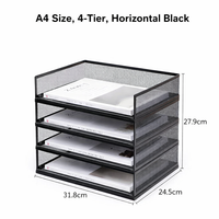 4-Tier Metal Mesh File Organizer, Desktop Document Holder for Office Workers, A4 Horizontal Black Storage Rack for Workstation