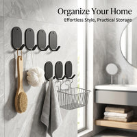 Carbon Steel Wall Hooks 5 Pack, Heavy Duty Adhesive Wall Hooks No Drill for Kitchen , Damage Home Storage Organizer for Apartment Decor