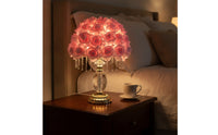 Romantic Rose Petal Lamp Warm Lamp with Crystal Drops Soft Realistic for Reading Corner