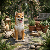 and-White Dog Statue Fiberglass Akita Statue Hand-Painted Figurine for Entryway