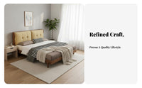 Lowdesign Bed with Upholstered Headboard sturdy Wood Construction Upholstered Bed Frame with Headboard Nordic design Bedroom Furniture for Guesthouse