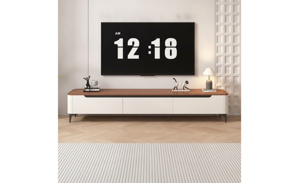 TV Cabinet with Drawers Solid Wood Low-Profile Media Cabinet Modern-Minimal TV Stand for Families, Living Room, Apartments