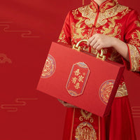 Gift Box, Present Box with Lid, Dragon & Phoenix Red Paper Box, For Year-end Gifts and Weddings
