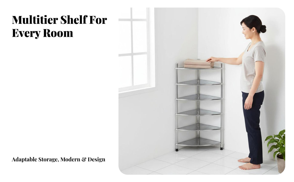 Space-Saving Multi-Tier Corner Shelf Sturdy Construction Multi-Tier Triangular Stand Easy Assembly Storage Rack Solid Shelves for Homeowners, Students, Office Workers, Bathroom, Kitchen, Bedroom, Living Room