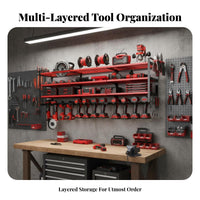 Multi-Tier Design Cordless Drill Storage Rack Space Saving Wall-Mounted Drill Holder Large Capacity Tool Organizer Heavy-Duty for DIY Enthusiasts, Woodworkers, Professionals, Garage, Workshop, Basement, Work Van