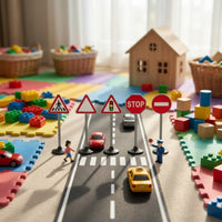 5 Pieces Freestanding Road Sign Models Safety Toy Road Signs with Bases Realistic Toy Traffic Signs Sturdy for Teachers, Toddlers, Playroom