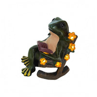 Frog Rocking Chair Figurine Rustic Wood-Tone Solar Frog Ornament Decorative
