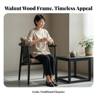 New Chinese Design Wooden Frame Accent Chair Wabi-Sabi design Upholstered Accent Chair Leather Upholstery Armchair Minimalist Aesthetic for Tea aficionados, Interior Designers, Living Room, perusing corner, Bedroom, Hotel Lobby