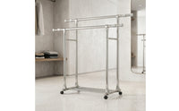 Clothes Rack with Shoe Shelf Extendable Double Rail Clothes Rack Heavy Duty for Bedroom, Laundry Room, Balcony