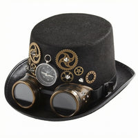 Compass Ornament Top Hat with Goggles Smooth Dark Finish Steampunk Top Hat