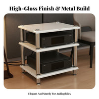 Shock Absorbing Audio Equipment Rack Stable Steel Frame Multi-Tier Amplifier Stand Heavy Duty Audio Cabinet Rack Easy Assembly for Audiophiles, Home Theater, Office