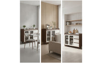Storage Cabinet with Glass Doors Walnut Cabinet with Glass Doors Wood-Grain Sideboard for Dining Room, Coffee Corner, Apartment