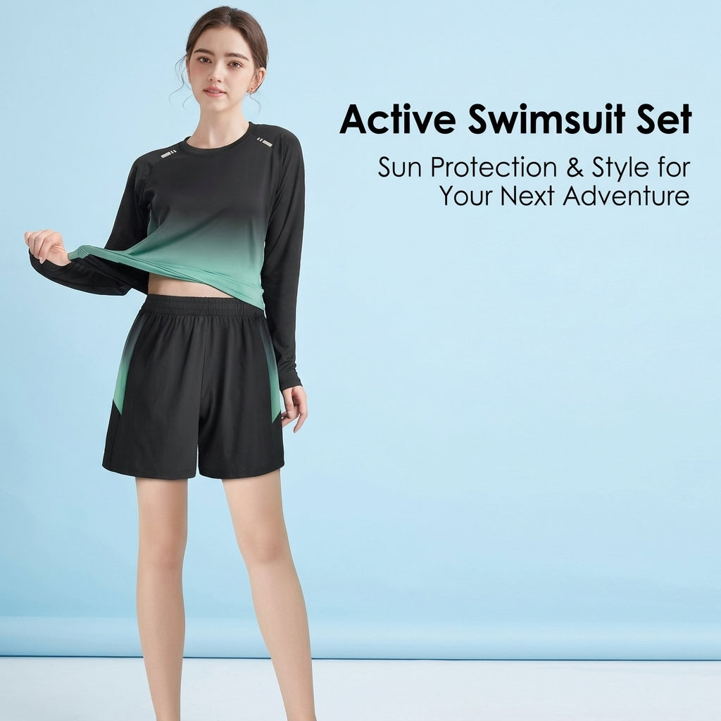 Swimsuits for Women with Quick-Dry Material for Water Sports and Outdoor Activities, Two-Piece Swimming Costume with Built-in Chest Support