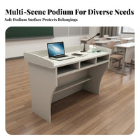 Multi-Functional Classroom Teacher Lectern Long-Lasting Construction Presentation Podium with Storage Modern Simple Design Reception Host Stand Spacious Desktop for Presenters, Receptionists, Auditorium, Lecture Hall, Conference Room, Away Ice