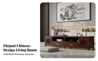 Zen Inspired Design Chinese Design TV Cabinet Brass-Finish Hardware Solid Wood Media Console Low Profile TV Cabinet