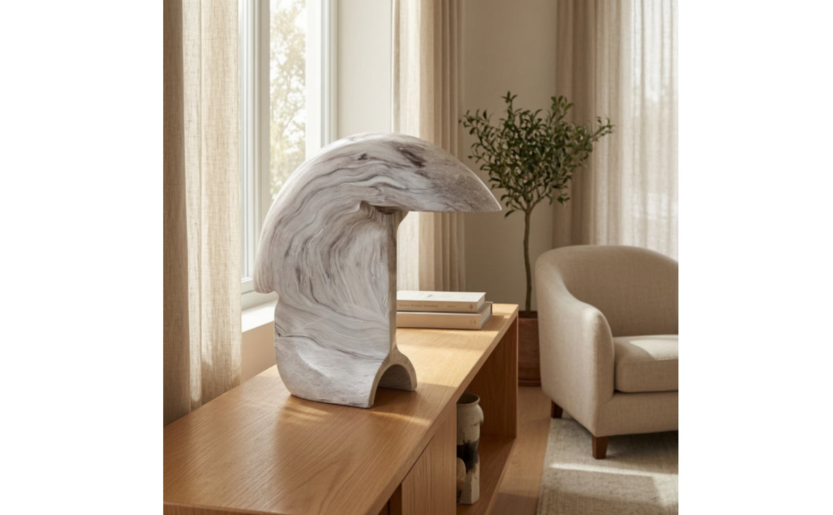 Geometric Sculpture Modern Abstract Statue Polished Stone-Look Sculpture for Homeowners, Living Room, Entryway, Bookshelf