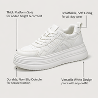 Trainers for Women with Thick Elevated Sole for Walking, Chunky Sneakers with Round Toe for Casual Wear, Extended Sizes to 9 European 43