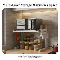 Space Saver Expandable Microwave Oven Rack Multifunctional Adjustable Countertop Storage Shelf Non-Slip Feet Expandable Microwave Stand Heavy Duty for Home Cooks, Homeowners, Students, Small Apartments, Pantry, Coffee Bar, Office