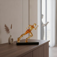 Runner Figurine Translucent Human Figurine Art Sculpture Amber-Gold Table Decor Modern for Runners, Office Desk, Bookshelf