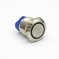 22mm Waterproof Metal Push Button Switch with LED circle Light, Stainless Steel Panel Mount for Electrical Equipment and Machinery