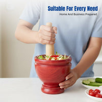 Handmade Thai Wooden Grinding Bowl, Pestle, Kitchen Tool for Home & Commercial