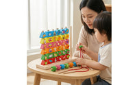 Fine Motor Skills Wooden Toy with Threading Cords Child-Centered Wooden Bead Sequencing Toy Set Educational Sorting Board Colorful for Toddlers, Preschoolers, Playroom, Kindergarten, Daycare