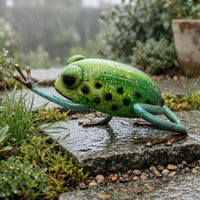 Turquoise-Green Legs Metal Frog Figurine Glossy Metal Desktop Figurine Reflective Surface Display Piece Long-Lasting for Garden