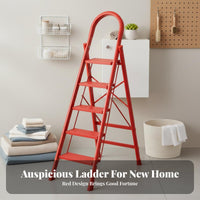 Foldable Folding Step Ladder Space-Saving A-Shaped Ladder Multi-Functional Household Step Stool Wide Steps for Homeowners, Adults, Seniors, Indoor, Kitchen, Living Room, Closet