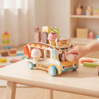 Tabletop Ice Cream Truck Toy Educational Wooden Ice Cream Truck Smooth Pretend Playset Bright for Children, Toddlers, Playroom