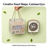 Great Gift Idea Toast Shaped Fan Portable Cute Handheld Fan Adjustable Speed Stable Base for Students, Kids, Girls, Office, Dorm Room, Bedroom, Desk