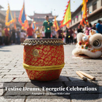 Cowhide Drumhead Lion Dance Drum Traditional Design Chinese Lion Dance Drum Long-Lasting Percussion Instrument Handmade for Beginners, Cultural Performers, Practice Sessions, Stage Performances, Holiday Celebrations, Music Class