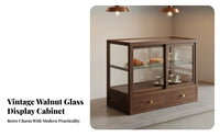 Wooden Glass Display Case Vintage Design Tea Set Storage Cabinet Solid Wood Construction Glass Door Display Cabinet for Shop Owners, Dining Room