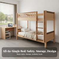 Solid Wood Bunk Bed Guard Rails Wooden Bunk Bed Space-Saving Design Bedroom Furniture for Students, Teenagers, Dorm Room, Apartment