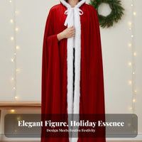 Plush snow-colored edging Santadesign Cape velvetyy-texturedLike Texture Long Red Holiday Mantle Full Length Design Christmas Costume Attached Hood for Adults, Party Goers, Teenagers, TH&M-inspireded Photoshoots, Cosplay gathering, Stage Performance