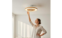 2 in 1 Design Wood Grain Ceiling Fan Illumination Area Saving 110V Ceiling Fan Lamp Wireless Controller Control Fandelier Dimmable LED for Living Room, Bedroom