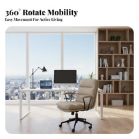 Adjustable Height Upholstered Swivel Chair Support Upholstered Roller Chair Ergonomic Design Office Seating Reclining Backrest for Students, Adults, Professionals, Study Room, Desk Work, Bedroom, Reading Nook