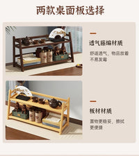 桌面置物架家用茶具茶杯架实木茶室桌上茶叶紫砂壶摆件咖啡收纳架 原色 二层26CM长