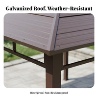 Rigid-Top Gazebo Waterproof Permanent Metal Gazebo Modern Engineered Metal Roof Pavilion for Families, Homeowners, Courtyard, Terrace, Rooftop