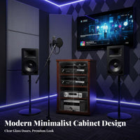 1 Piece KTV Amplifier Stand Audio Equipment Rack Heavy Duty Ventilated Design Rolling Cabinet with Mesh Door Suitable for Audiophiles Studio Living Room