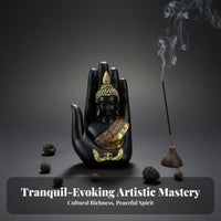 New Chinese Design Palm Buddha Ornament Gold Accents Hand Holding Buddha Sculpture Spiritual Decor for Meditation Enthusiasts, Desktop