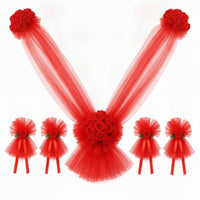 Transparent Tulle Wedding Car Decoration Kit V-Shaped Drape Wedding Car Decoration Set Butterfly-Style Flowers Flower Hood Garland Kit Windshield Strip