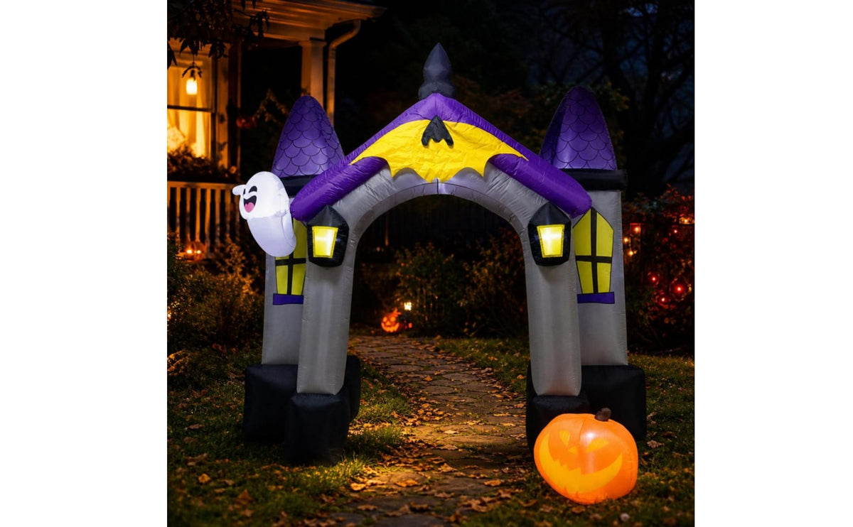 Inflatable Halloween Archway LED-LED & Battery-Operated Inflatable Castle Entrance Built-in Lights Halloween Castle Archway Outdoor for Driveway