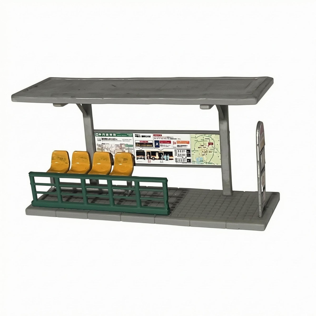 1/64 Bus Stop Model Gray Roof Japanese Bus Stop Model Miniature Scene Prop Route Board Realistic