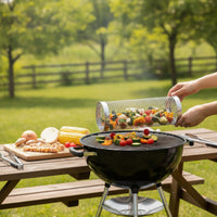 Outdoor Grilling Basket with Handle Cylindrical Rolling Grill Basket for Tailgating