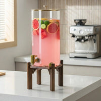 Drink Dispenser with Tap 2 Pack, Glass Water Beverage Dispenser with Wood Stand and Lid, Large Capacity Iced Tea Server for Parties and Buffets
