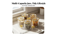6 Pieces Food Storage Jars with Tray Transparent Body Decorative Snack Container Set Luxury Design Candy Dish Set for Kitchen Counter, Parties